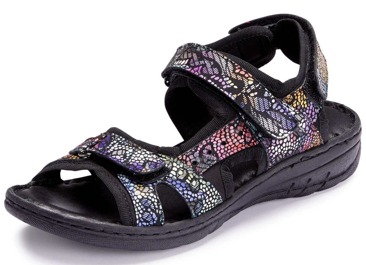 Gemini Trekking-Sandale mit bunter Floral-Prägung, Schwarz, Größe 36 von Gemini