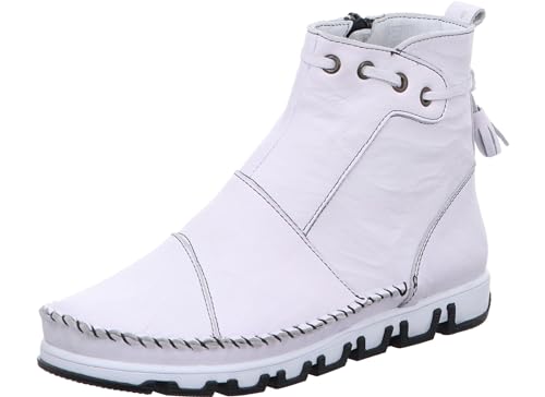 Gemini Damen Stiefelette Ethno Leder Mokassin Reißverschluss Quaste 382206-01, Größe:41 EU, Farbe:Weiß von Gemini