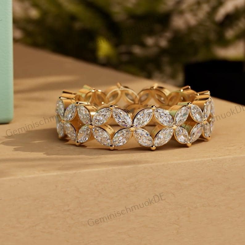0.70 Diamant Marquise Halbe Eternity Lab Gewachsen Ring 14K Solid Gold Einzigartige Hochzeit Schmetterling Brautring Frauen von GeminischmuckDE