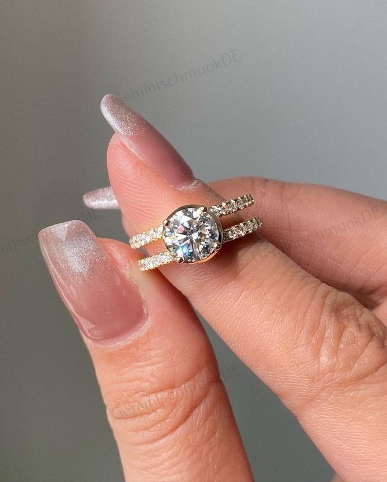 1, 5 Ct Runder Labor Gewachsener Ring Doppelbandring Diamant Braut Set Individuelle Ehering Für Frauen Massivgold Jahrestag Sie von GeminischmuckDE