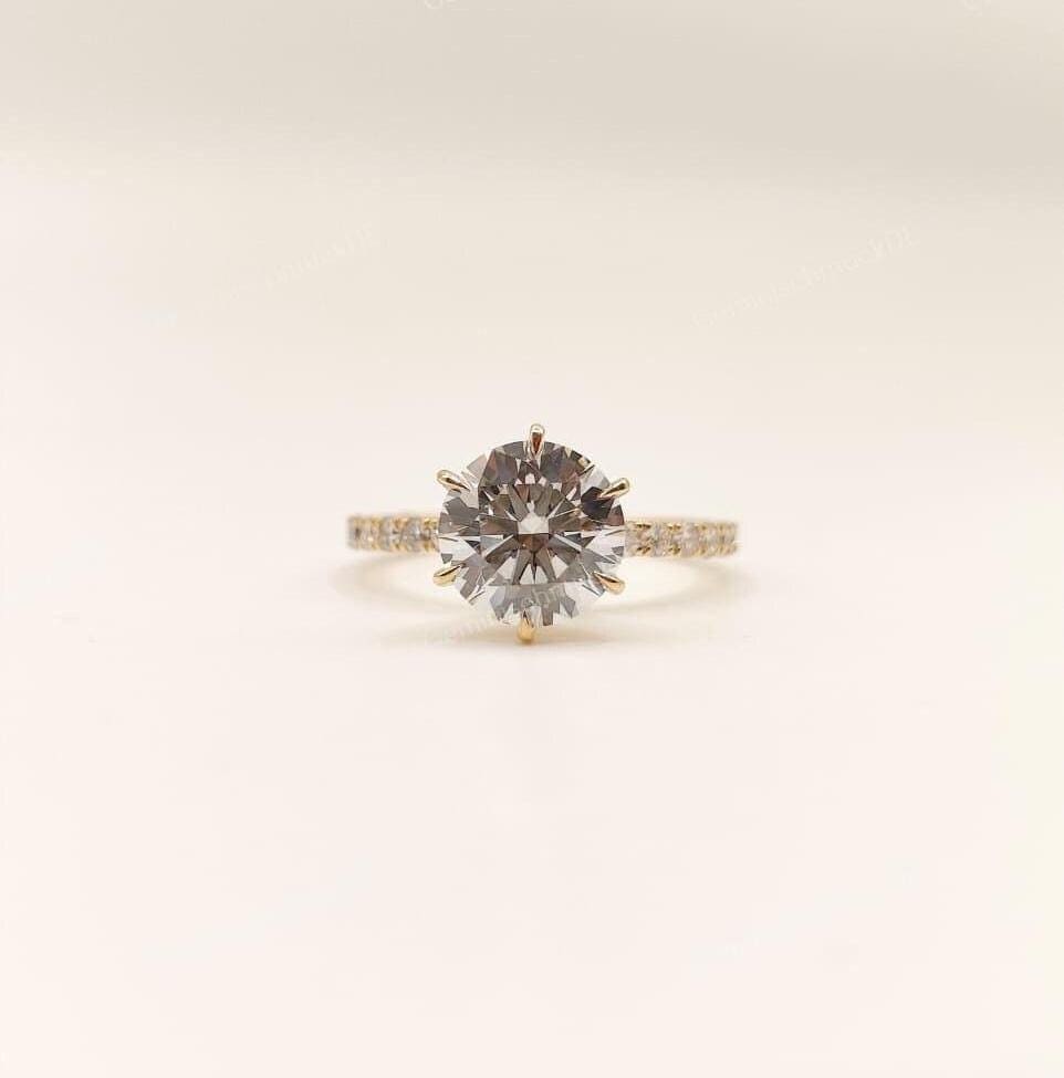 1, 80 Ct Rundschliff Lab Grown Diamant 14K Gelbgold Pave Set Verlobungsring Für Frauen-Ehering-Vorschlag Ring-Versprechen Ring-Braut Ring von GeminischmuckDE