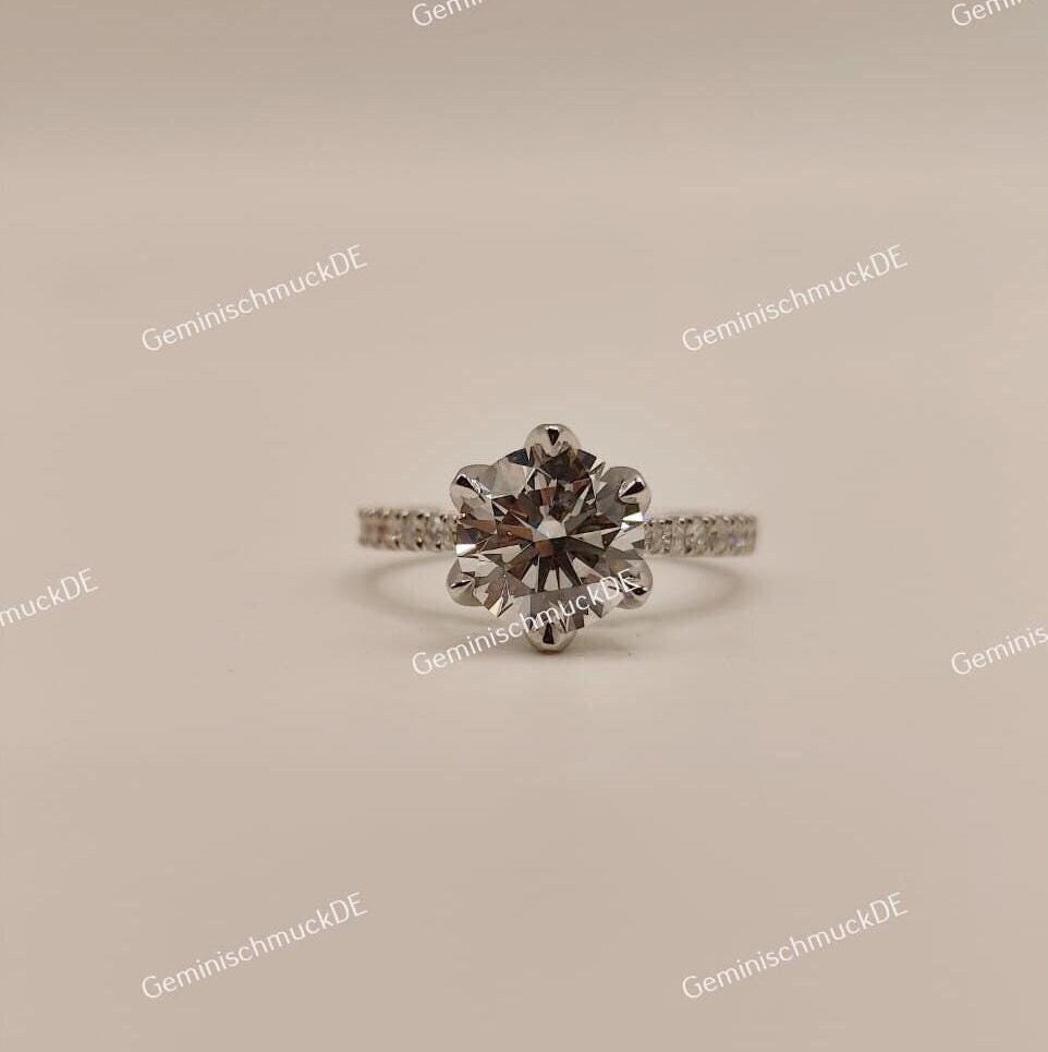 1, 80 Ct Rundschliff Labor Gewachsen Diamant 18K Weißgold Vintage Verlobungsring Geschenk Für von GeminischmuckDE