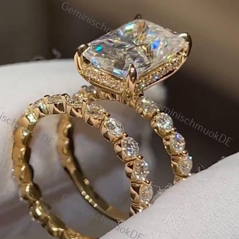 4 Ct Strahlender Schnitt Lab Gewachsen Versteckte Halo Ehering Set 14K Gold Verlobung Brautring Rundschnitt Bobble Eternity Band Jubiläum Geschenke 4 Ct Strahlender Schnitt Lab Gewachsen Versteckte Halo Ehering Set 14K Gold Verlobung Brautring Rundschnitt Bobble Eternity Band Jubiläum Geschenke von GeminischmuckDE