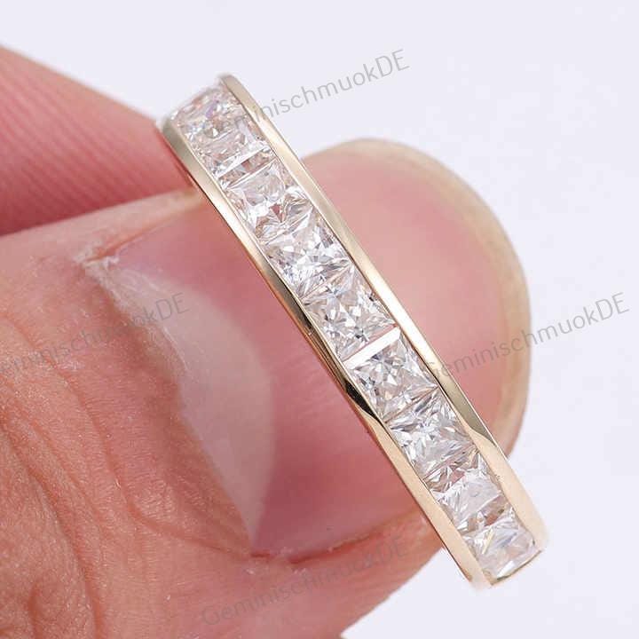 2.50 Karat Princess Cut Labor Gewachsen Cvd Diamant Ring, Halbe Ewigkeit Verlobungsring, Hochzeit 14K Massivgold Lünette Einstellung Band, Unisex von GeminischmuckDE