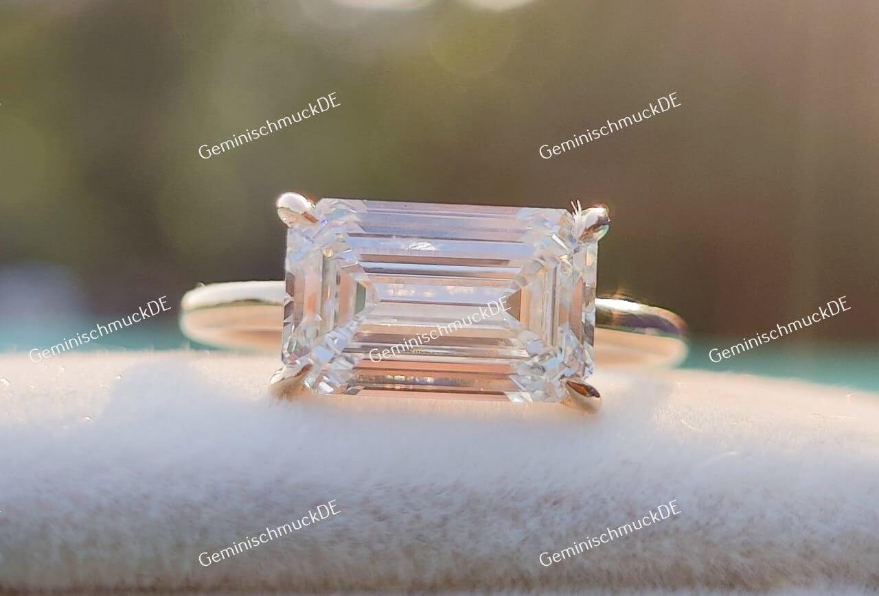 2, 00 Ct Ost West Smaragd Schnitt Labor Gewachsen Cvd Diamant 10K Solid Gelbgold Solitär Verlobungsring Geschenk Für Ihren Ehering von GeminischmuckDE