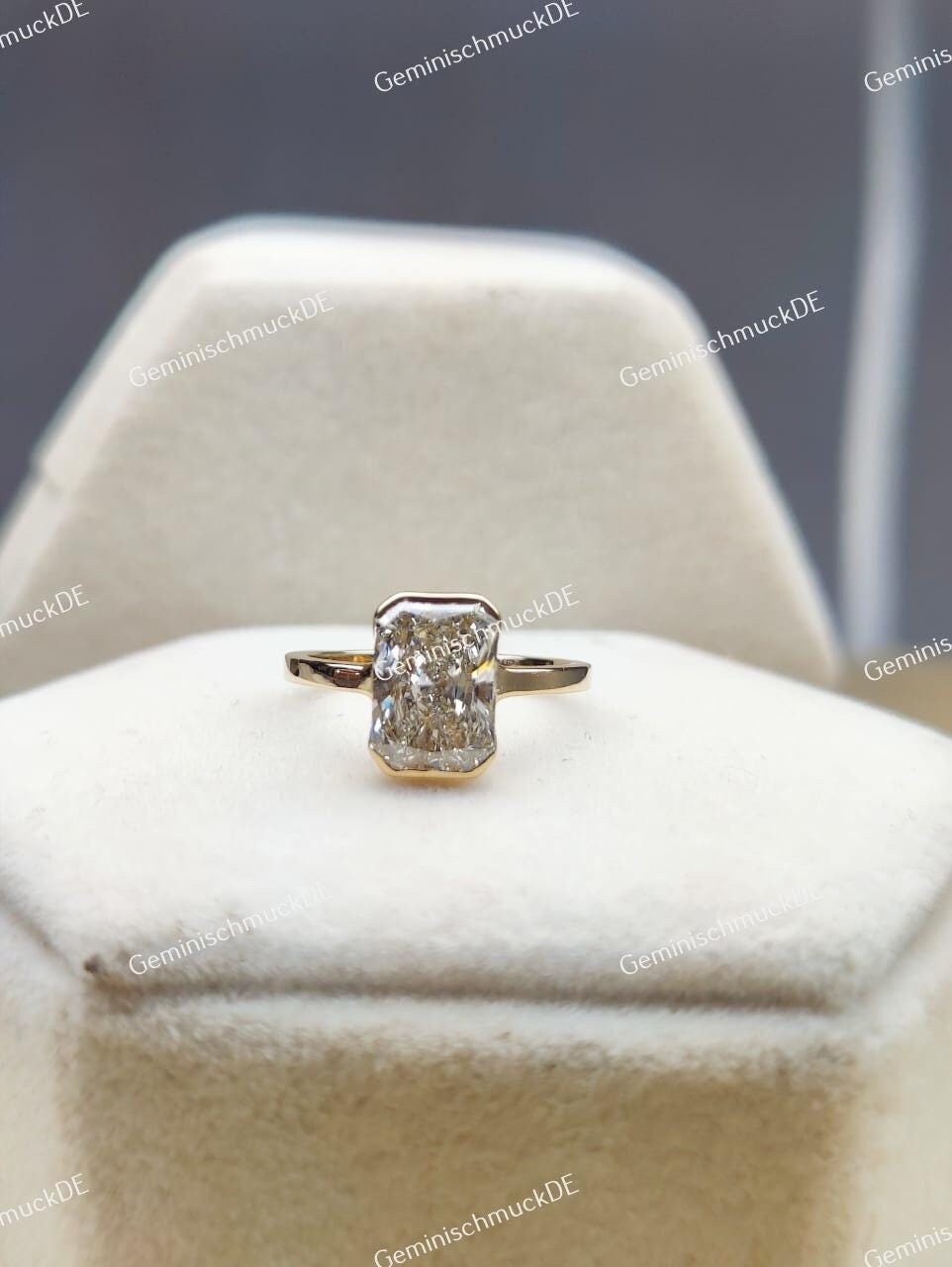 2, 20 Ct Strahlend Schnitt Labradorit Diamant 18K Solid Gelbgold Halbe Lünette Verlobungsring Geschenk Für Ihren Ehering Versprechen Ring-Vorschlag von GeminischmuckDE