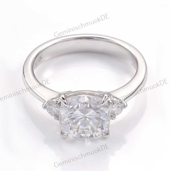 2 Ct Kissenschliff Labor Gewachsen Diamant Drei Stein Verlobung, 18K Solide Weißgold Ehering, Diamanten-Fancy Ring, Brautring von GeminischmuckDE