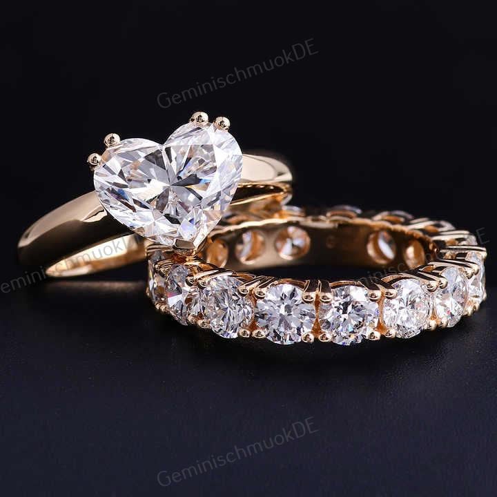 2.00 Ct Labor Gewachsener Diamant Ring Herzform Solitär Ehering Set Für Süßes Paar Liebe Jahrestag Geschenk Immer Braut Versprechen von GeminischmuckDE