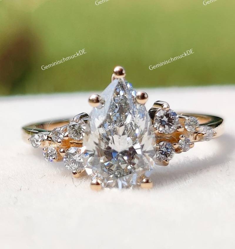 2.00 Ct Tropfen Diamant 14/18K Gelbgold Solid Cvd Ausgefallene Vintage Ring Geschenk Für Sie Ehering-Vorschlag Ring-Jubiläum von GeminischmuckDE