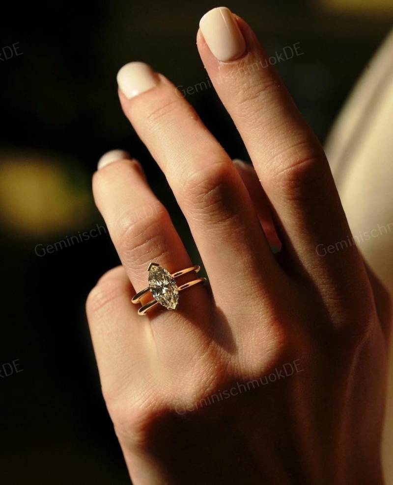 2.00 Ct Unendlich Doppelschaft Ehering 14K Gelbgold Prong Verlobungsring Lab Grown Cvd Diamant Marquise Schliff Ring Für Ihre Dame von GeminischmuckDE