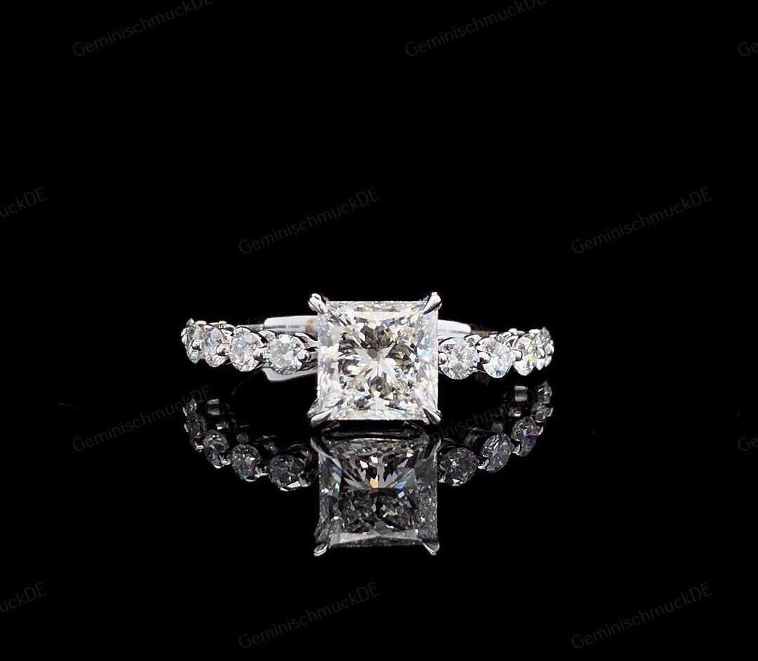 2.20 Ct Prinzessin Form Lab Grown Cvd Diamant 14K Weißgold Pave Set-Verlobungsring-Ehering-Vorschlag Ring-Valentinstag Geschenk-Braut Ring von GeminischmuckDE