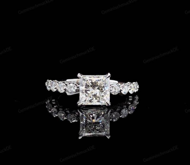 2.20 Ct Prinzessin Form Lab Grown Cvd Diamant 14K Weißgold Pave Set-Verlobungsring-Ehering-Vorschlag Ring-Valentinstag Geschenk-Braut Ring von GeminischmuckDE