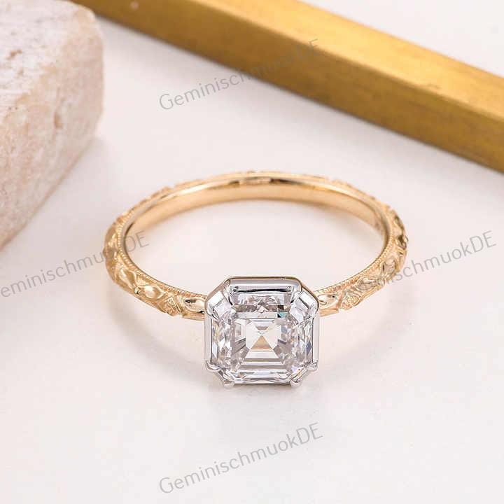 2.50 Ct Asscher Cut Lab Grown Diamant, Solitär Verlobungsring in 18K Zweifarbigem Goldring, Vintage Style Band Ehering Für Ihre Frauen von GeminischmuckDE