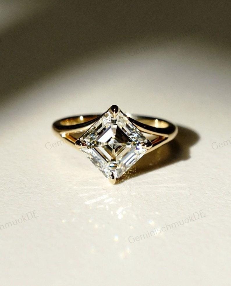 2.9 Ct Perfektes Jahrestagsgeschenk Asscher Schnitt Farblos Labor Gewachsen Verlobungsring Massiv 14K Goldring Lab Ehering Braut Set Ring von GeminischmuckDE