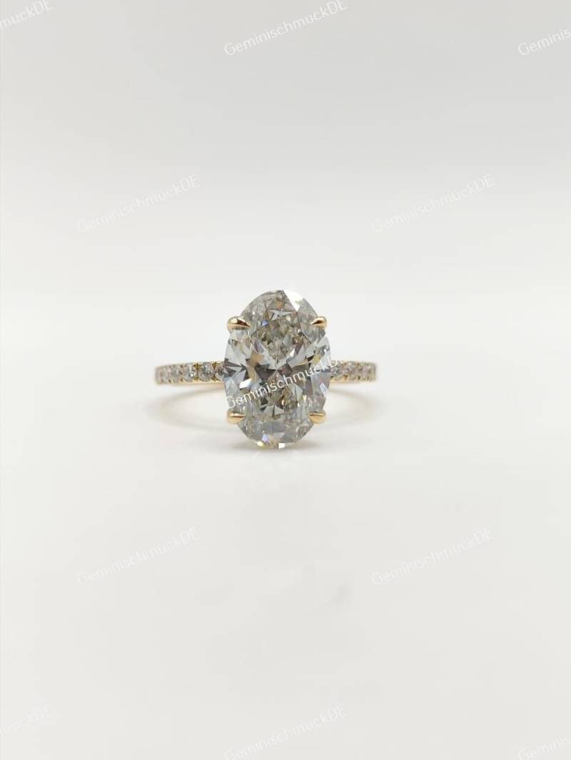 3, 20 Ct Oval Cut Lab Erstellt Diamant Versteckte Halo Ehering Geschenk Für Sie 18K Solides Gelbgold Phantasie Vintage Verlobungsring-Brautring von GeminischmuckDE