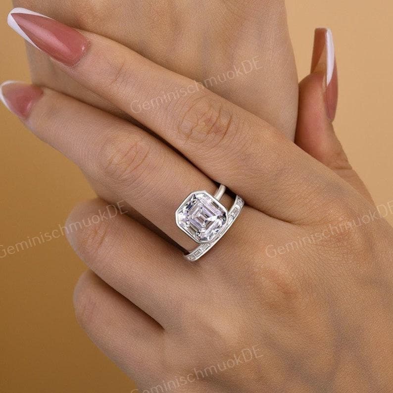 3.0 Ct Solid 14K Gelbgold Lab Diamant Asscher Cut Solitär Ehering Grown Verlobungsring Hochzeit Jahrestag Geschenk Für Frauen von GeminischmuckDE