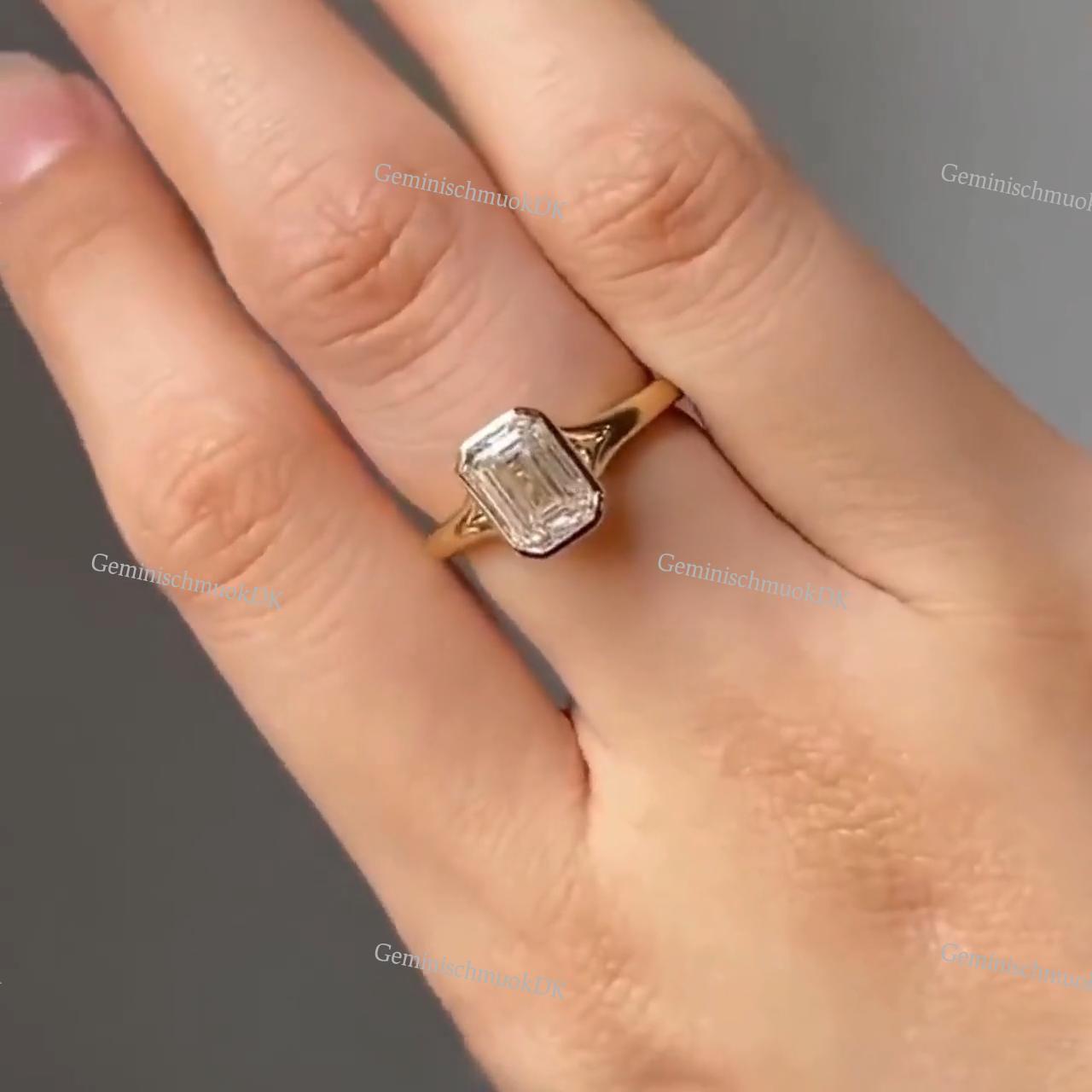 3.00 Ct Smaragdschliff Diamant, Solitär-Verlobungsring, 14K Gelbgold Lünette Gesetzter Ehering Für Ihren Antragsring Brautring von GeminischmuckDE