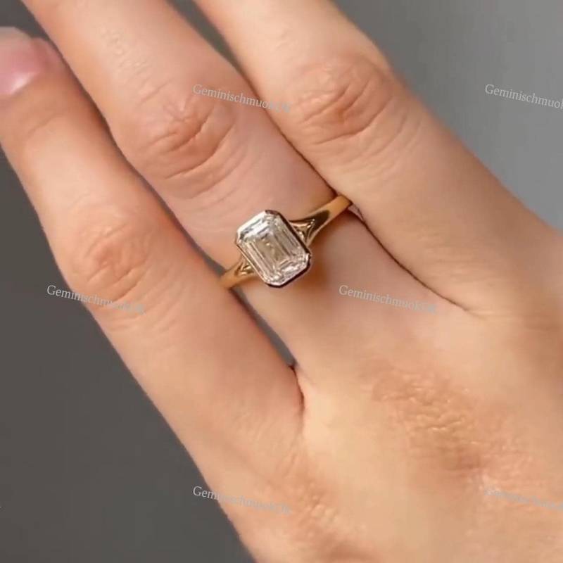 3.00 Ct Smaragdschliff Diamant, Solitär-Verlobungsring, 14K Gelbgold Lünette Gesetzter Ehering Für Ihren Antragsring Brautring von GeminischmuckDE