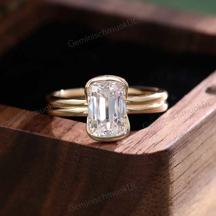 3.00 Ct Kissenschliff Diamanten Doppelband Verlobungsring, Solitär Brautring, 14K Massivgold Halbe Lünette Versprechen Jubiläumsring 3.00 Ct Kissenschliff Diamanten Doppelband Verlobungsring, Solitär Brautring, 14K Massivgold Halbe Lünette Versprechen Jubiläumsring von GeminischmuckDE