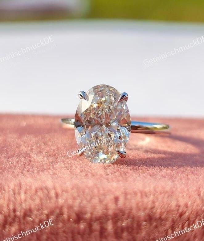 4.00 Ct Oval Cut Lab Grown Diamant 10K Weißgold Versteckter Halo Verlobungsring Geschenk Für Ihren Vorschlag Ring-Braut Ring-Neujahrsgeschenk von GeminischmuckDE