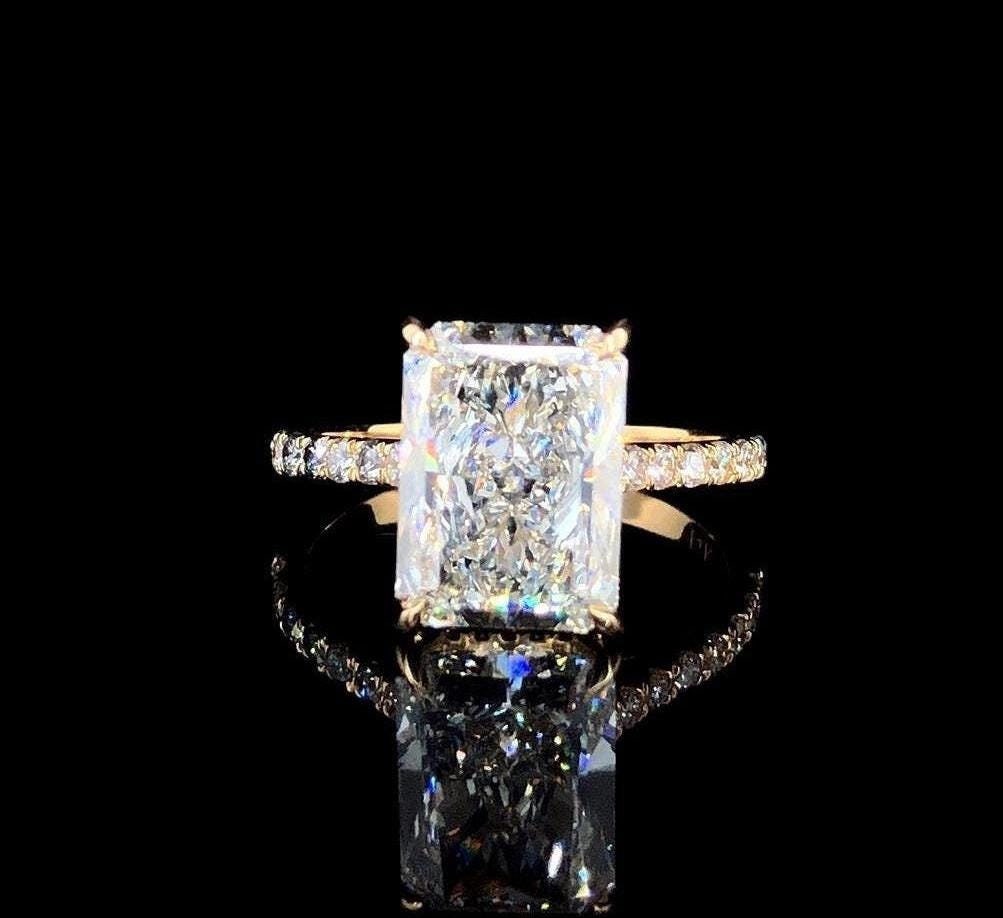 4.00 Ct Strahlende Form Labor Erstellt Cvd Diamant 18K Gelbgold Versteckter Halo Vintage Verlobungsring-Ehering-Vorschlag Ring-Braut Ring von GeminischmuckDE