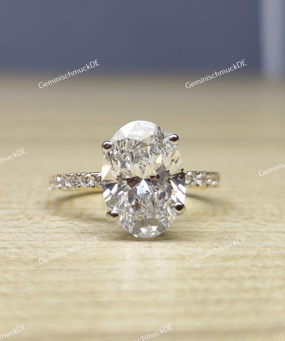 Bestätigen Sie 3.00 Ct Oval Cut Lab Anbau Diamant Versteckte Halo Verlobungsring Geschenk Für Sie 10/14K Weißgold Ehering-Braut Ring-Vorschlag Ring von GeminischmuckDE