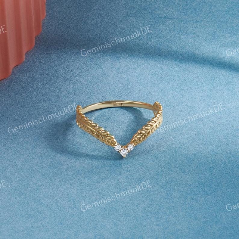 Geschwungener Ehering 0.50 Ct Golf Blatt Ring Stapelbarer Massivgold Kontur Ringenhancer Minimalist Vine Geschenk Für Ihre Dame von GeminischmuckDE