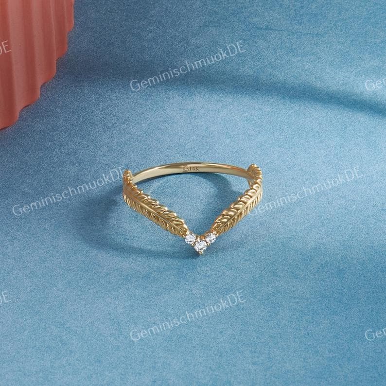 Geschwungener Ehering 0.50 Ct Golf Blatt Ring Stapelbarer Massivgold Kontur Ringenhancer Minimalist Vine Geschenk Für Ihre Dame von GeminischmuckDE
