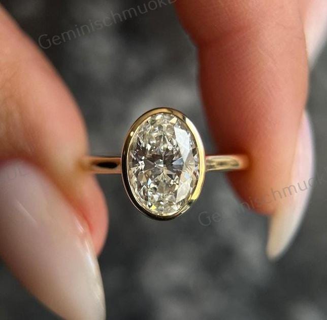 Igi-Zertifizierter 2.00 Ct Ovalschliff-Lab-Gewachsener Diamant Solitär-Verlobungsring 18K Gold Lünette, Die Ehering Für Sie, Jahrestagsring Festigt von GeminischmuckDE