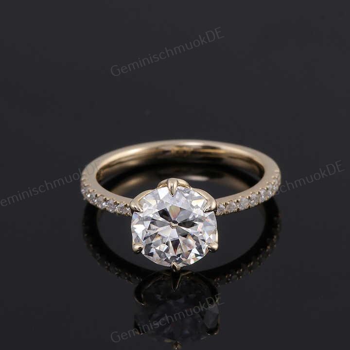 3.50 Ct Rundschliff Lab Gewachsen Cvd Diamant Verlobungsring, Pave Setting Und Tulip Prong Ehering, 18K Gold Schmuck Ring Für Ihre Frauen von GeminischmuckDE