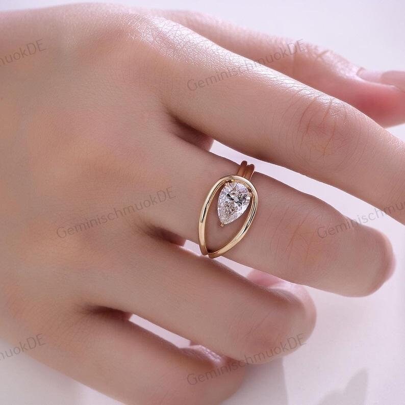Moderner 2.0Ct Birnenschliff Lab Gewachsen Cvd Diamant Verlobungsring | 10/14/18K Eleganter Goldring Mit Gedrehten Band Hochzeit/Jubiläumsring Für von GeminischmuckDE