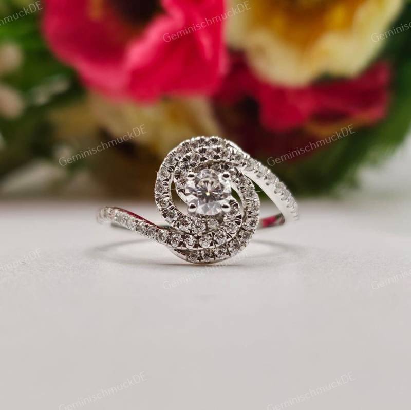 Rund Geschnitten Labor Gewachsen Cvd Diamant 18K Weißgold Cluster-Verlobungsring Geschenk Für Sie Ehering-Vorschlag Ring-Versprechen von GeminischmuckDE
