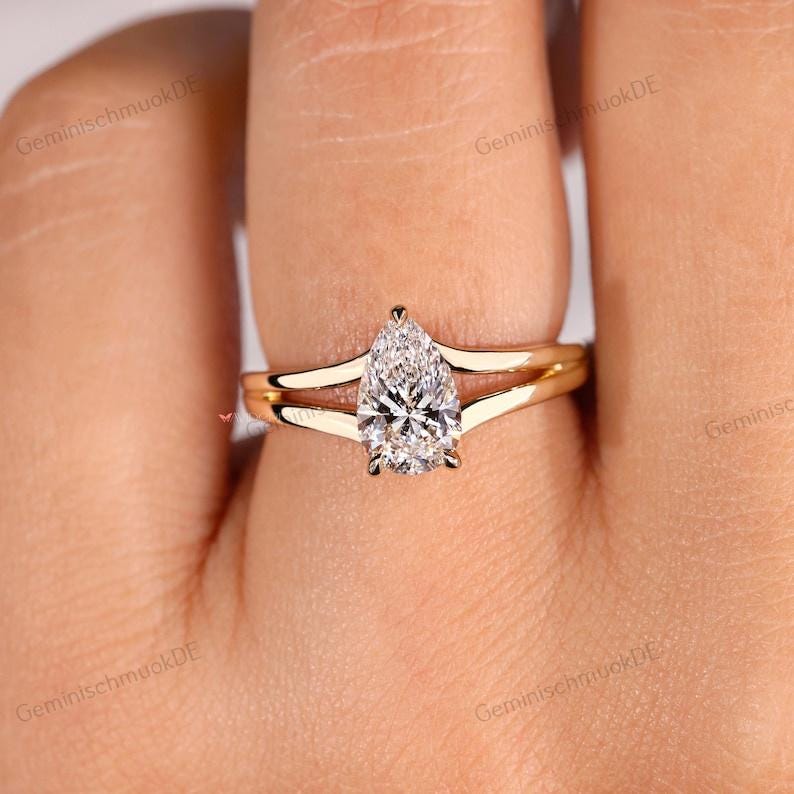 Split Band Versteckter Halo 1.60 Ct Verlobungsring Birnenförmig Lab Gewachsen Diamant Ring-Handmade Schmuck Tear Drop Ring Jahrestag Geschenke Für von GeminischmuckDE