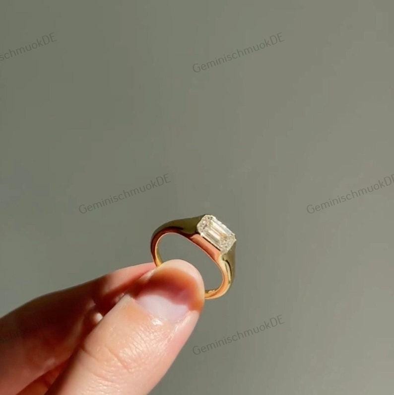 statement Ring 1.5Ct Labor Gewachsene Smaragdschliff Lünette Solitär Verlobungsring Schlichter Jubiläum Ehering Für Sie von GeminischmuckDE