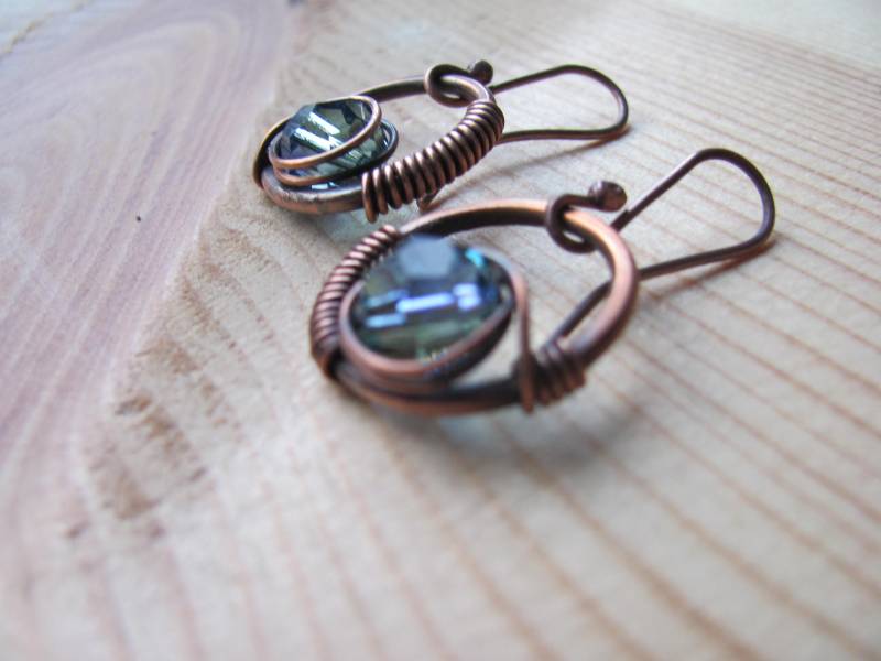 Kupfer Kreis Ohrringe Swarovski Kristall Baumeln Gehämmerte Handmade Oxidierten Schmuck Kupfer Kreis Ohrringe Swarovski Kristall Baumeln Gehämmerte Handmade Oxidierten Schmuck von Gemlery