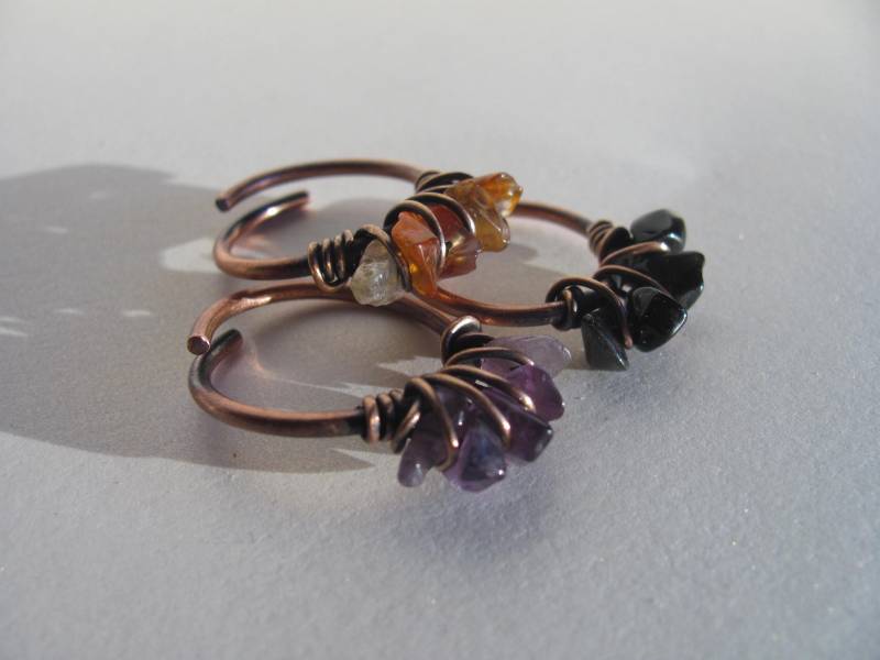 Kupferring Mit Stein Verstellbarer Ring Naturstein Kristallring Karneolring Amethystring Schwarzer Achatring von Gemlery