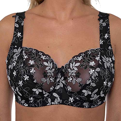 Gemm Damen-BH, Übergröße, Schwarz / Rosa / Türkis, bestickt, groß, Spitze, Bügel, feste Körbchen, schwarz / silber, 85G von Gemm