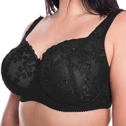 Gemm Damen-BH, Übergröße, schwarz, rosa, türkis, bestickt, großer Bosom-Spitze, Bügel, feste Körbchen, Schwarz , 95G von Gemm