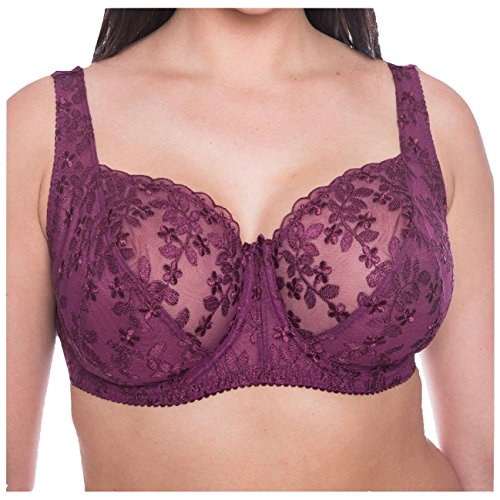 Gemm Damen-BH, Übergröße, schwarz, rosa, türkis, bestickt, großer Bosom-Spitze, Bügel, feste Körbchen, violett, 95H von Gemm