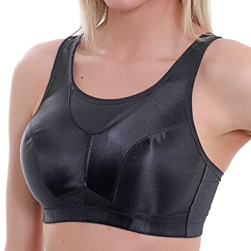 Gemm Damen Sport-BH, Multiway-Crossover, bis zu Übergrößen für Frauen, hohe Stoßfestigkeit, kein Sprungen, keine Bügel, große Büsten, Fitnessstudio, Yoga, Laufen, Athletik, Workout, Schwarz , 105F von Gemm