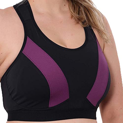 Gemm Damen Sport-BH mit Crossover-Effekt, für Damen bis zu Übergrößen, hohe Stoßfestigkeit, kein Sprungen, keine Bügel, große Büsten, Fitnessstudio, Yoga, Laufen, Athletik, schwarz und violett, 105G von Gemm