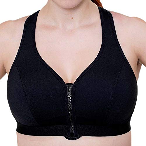 Gemm Damen Sport-BH mit Reißverschluss vorne, mittlere Belastung, ohne Bügel, Schwarz oder Weiß, Schwarz , 90J Gemm Damen Sport-BH mit Reißverschluss vorne, mittlere Belastung, ohne Bügel, Schwarz oder Weiß, Schwarz , 90J von Gemm