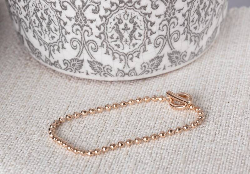Rose Gold Perlen T-Steg Armband Sterling Silber Bettelarmband Rose Gold Perlen T-Steg Armband Sterling Silber Bettelarmband von GemmaJJewellery