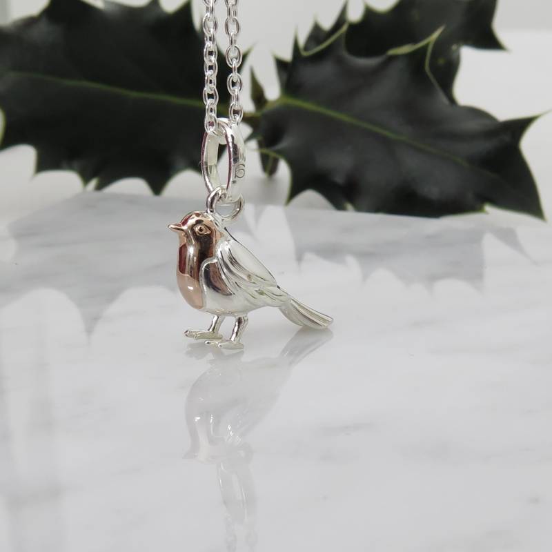 Rotkehlchen Anhänger Halskette Roségold Vogel Schmuck von GemmaJJewellery