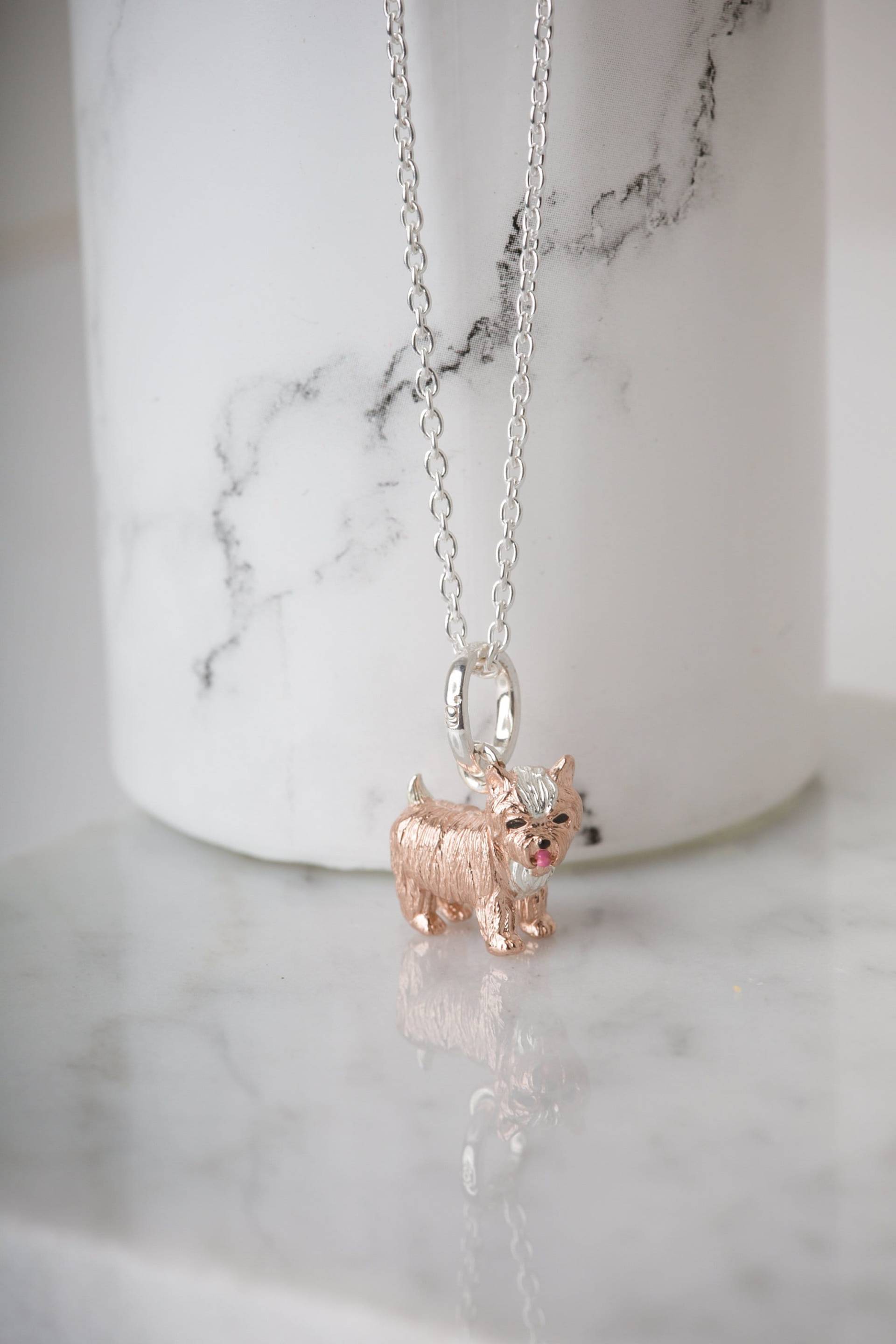 Yorkshire Terrier Halskette Rosegold Vermeil Silber Hund Charm Anhänger von GemmaJJewellery
