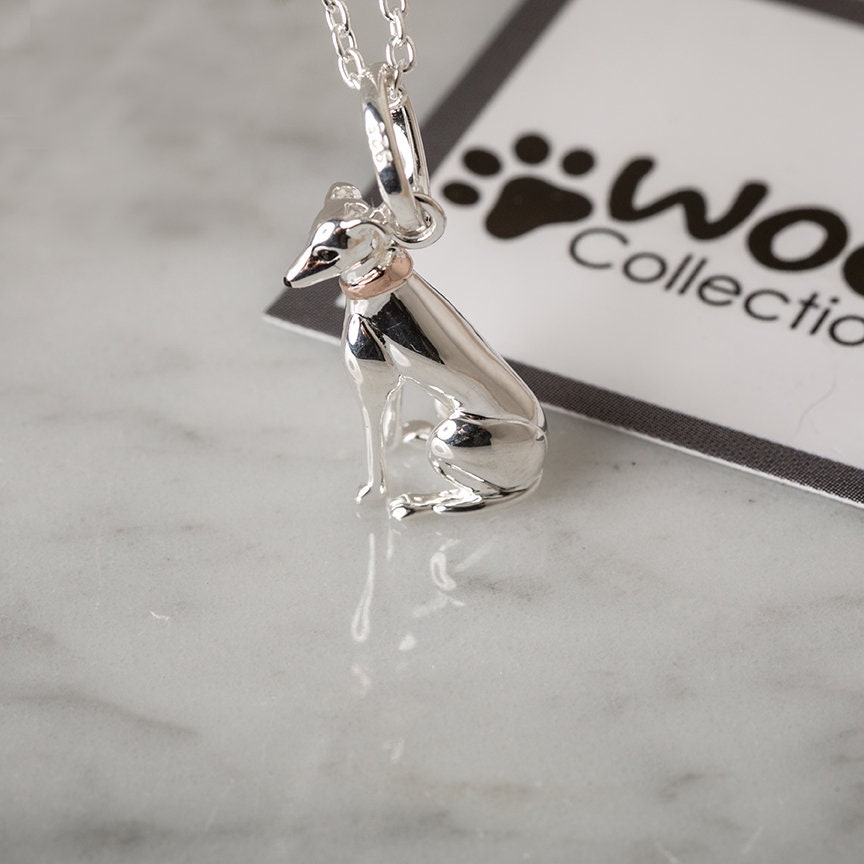 sterling Silber Windhund Anhänger Rose Gold Halsband, Verstellbare Kette von GemmaJJewellery