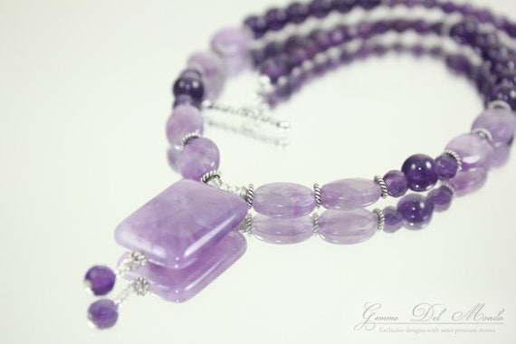 Amethyst Und Sterling Silber Halskette Mit Anhänger von GemmeDelMondo