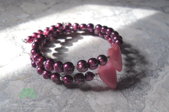 Preiselbeere Perlen Und Cristal Herz Armband Preiselbeere Perlen Und Cristal Herz Armband von GemmeDelMondo