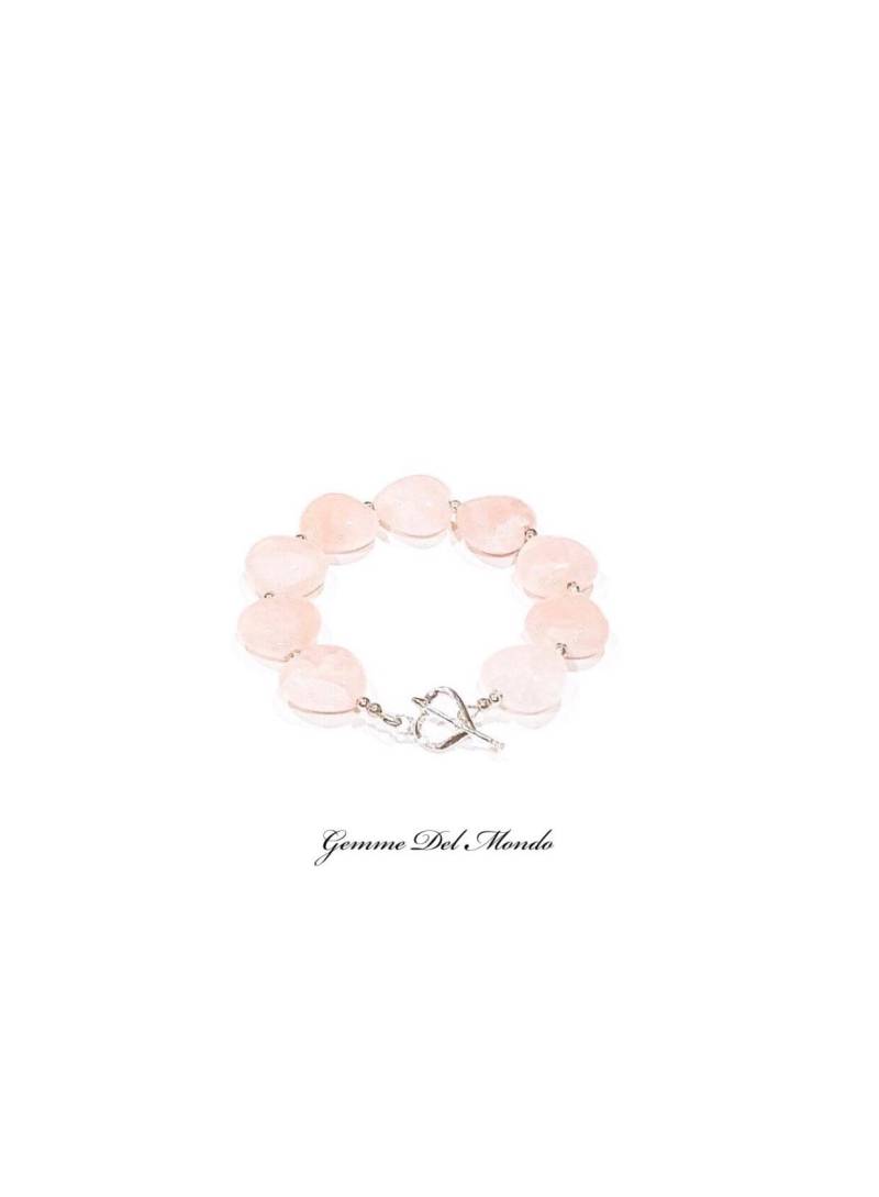 Rosenquarz Herzen Und Sterling Silber Armband von GemmeDelMondo