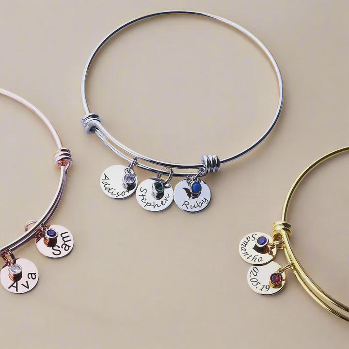 Birthstone Armband, Silber Rose Gold Familie Benutzerdefinierte Armband Mit Kinder Namen, Name Armreif Benutzerdefinierte Armreif, Geschenke Für Mama von Gemnotic